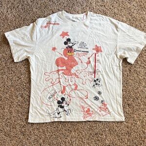 Disney Oversized Cotton Graphic Short Sleeve Cream and Black Mickey Mouse Tee XS